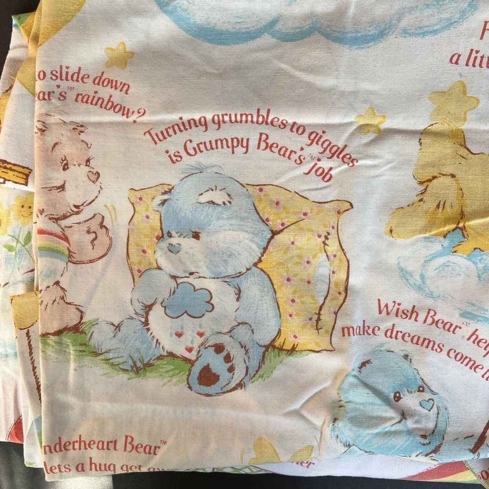 Vintage 80's Care Bear Twin Bed Sheet Set One Fitted One Flat Sears Made USA